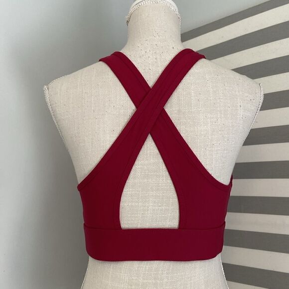 Fabletics Maroon Red Crossback High Neck Sports Bra Size XXS - Picture 3 of 5
